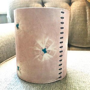 Anthropologie Boho Shibori Tie Dyed Pink Leather Round Glass Vase 7" h x 6"